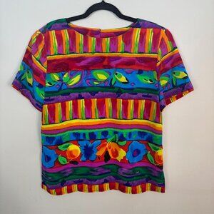 Vintage Jordana Short Sleeve Blouse Colorful Floral Size Medium 90's